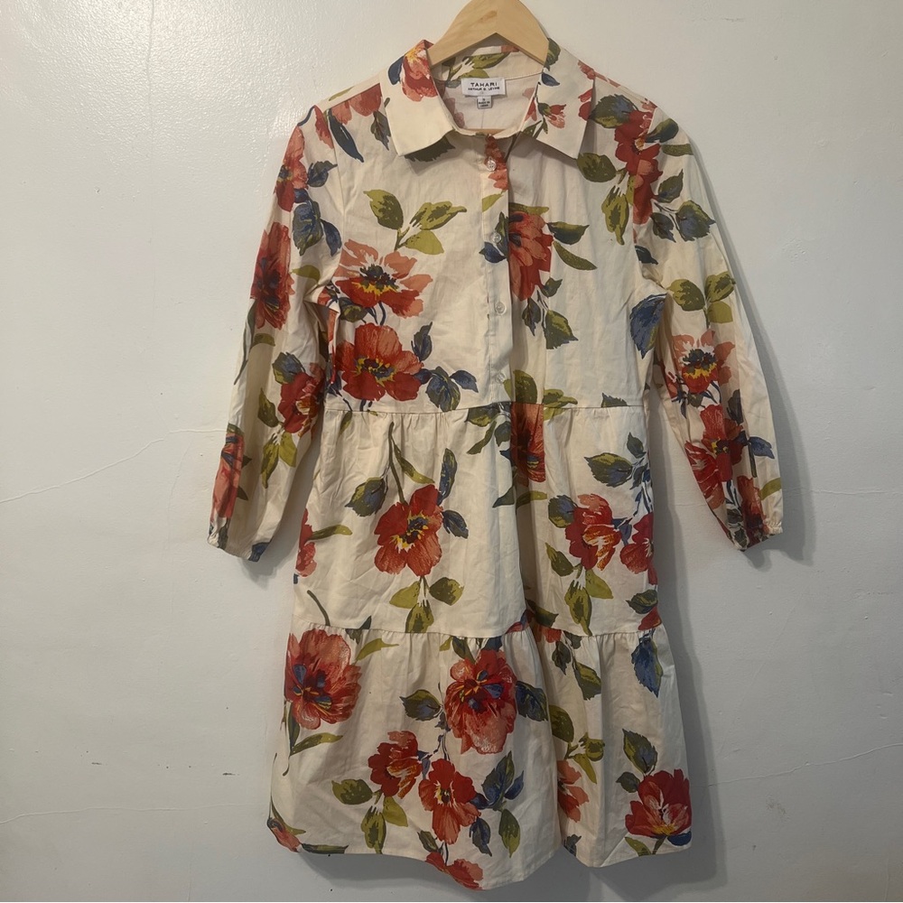 Talbots Floral Tiered Midi Dress in Cream and Red